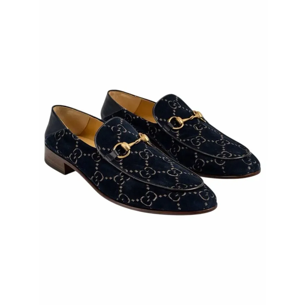 Gucci Velvet GG Monogram Horsebit Mule Loafer Quentin Blue Size 9.5